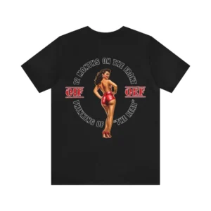 "thinking of the rear" with veteran logo (dark shirt)