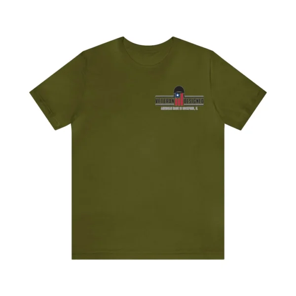 "thinking of the rear" with veteran logo (dark shirt)