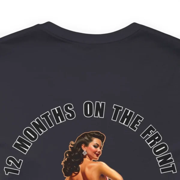 "thinking of the rear" with veteran logo (dark shirt)
