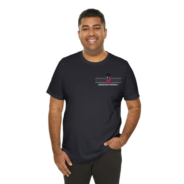 "thinking of the rear" with veteran logo (dark shirt)