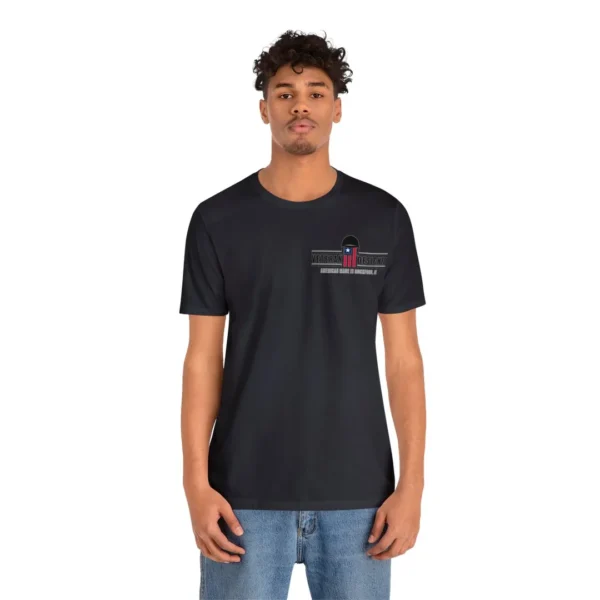 "thinking of the rear" with veteran logo (dark shirt)