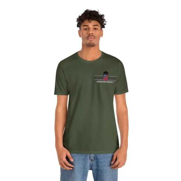 "thinking of the rear" with veteran logo (dark shirt)