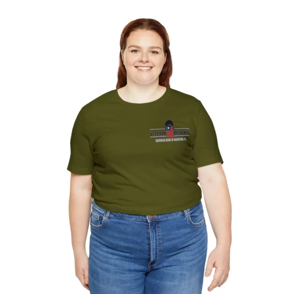 "thinking of the rear" with veteran logo (dark shirt)