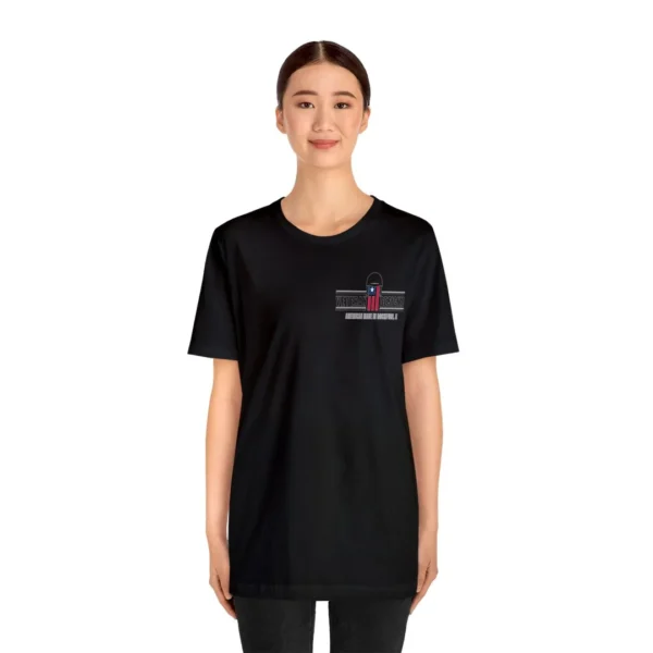 "thinking of the rear" with veteran logo (dark shirt)