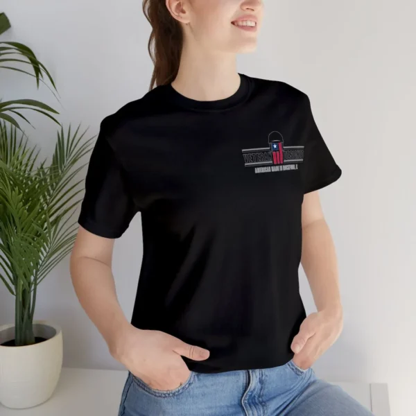 "thinking of the rear" with veteran logo (dark shirt)