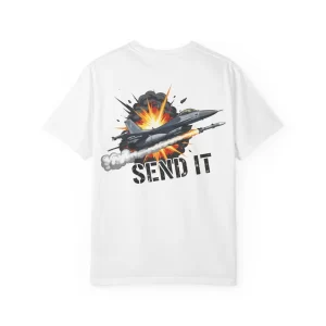 unisex garment dyed t shirt with bold 'send it' graphic, casual tee for aviation enthusiasts, gift for pilots and airshow fans, summer [...]