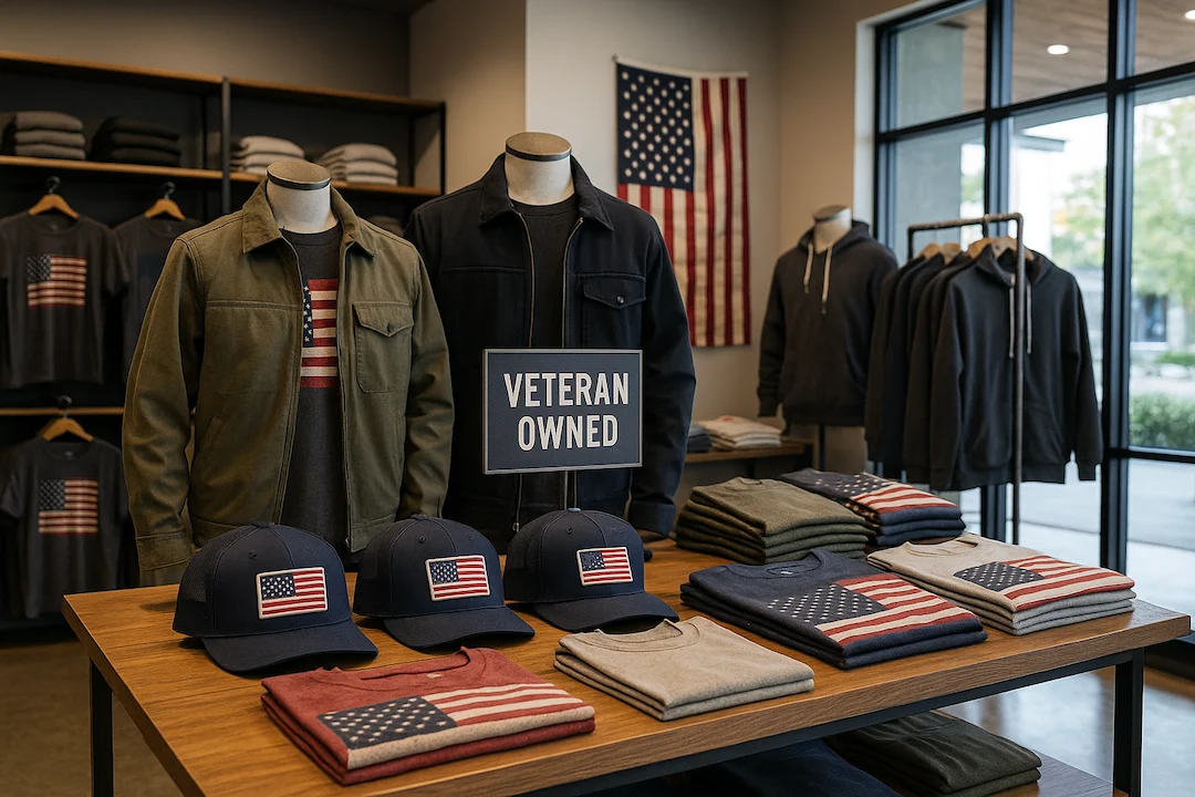 veteran owned clothing store mockup american flags