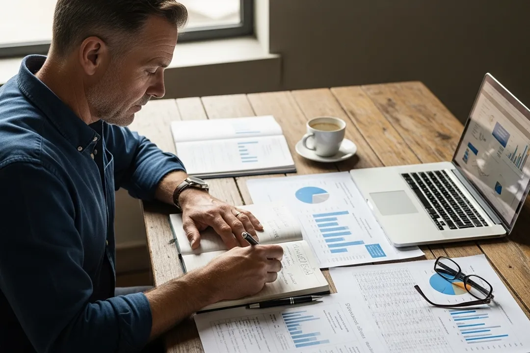 veteran planning business desk stock photo